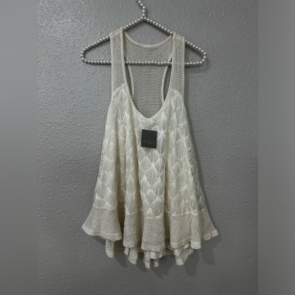 Anthropologie Heartloom Tunic Tank Women’s Medium Racerback Mesh Lace Ivory NEW - Picture 5 of 8
